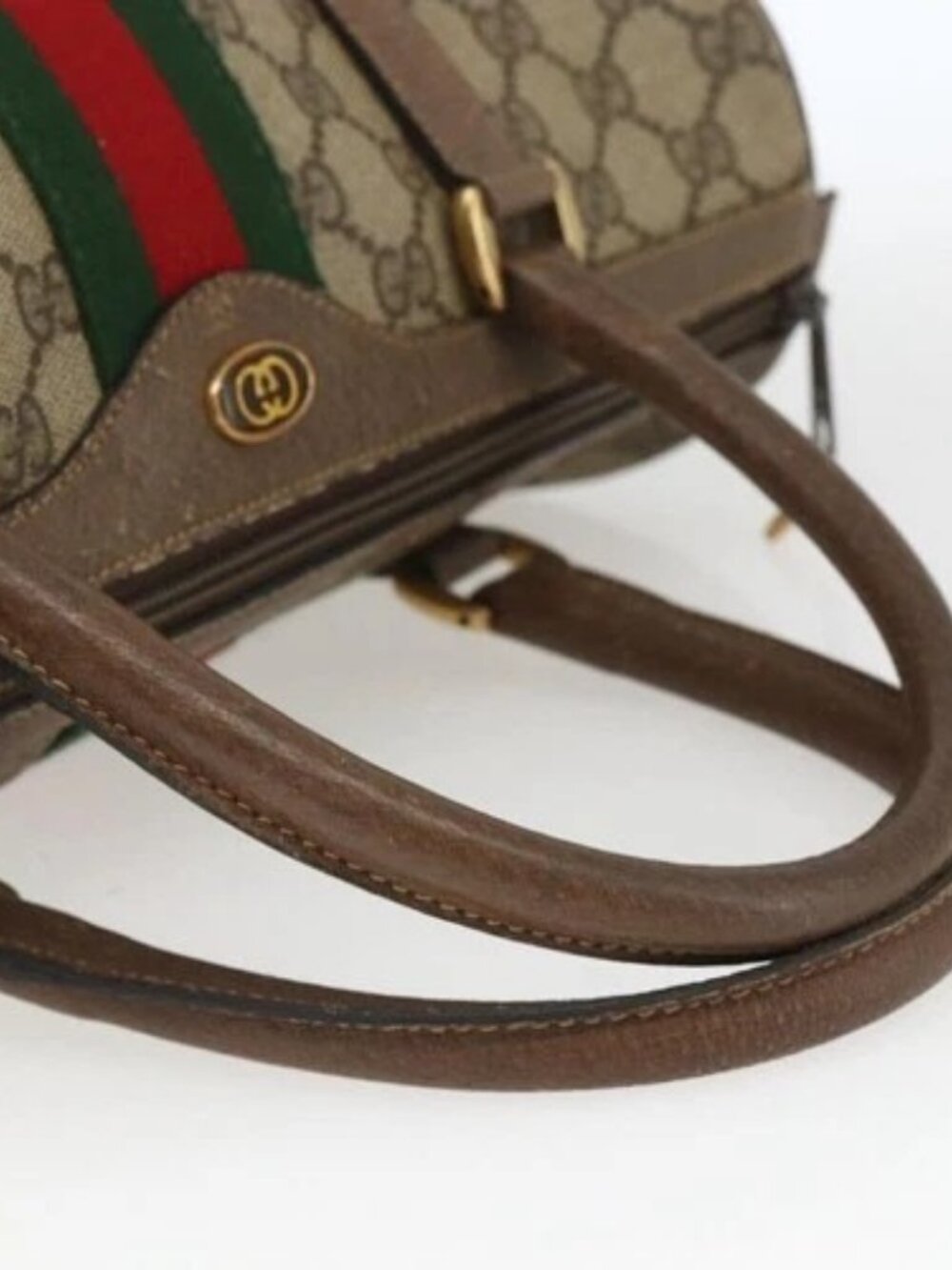GUCCI GG Supreme Web Sherry Line Boston Bag PVC Beige Gold 39 02 007 Auth 165215 - Picture 6 of 16